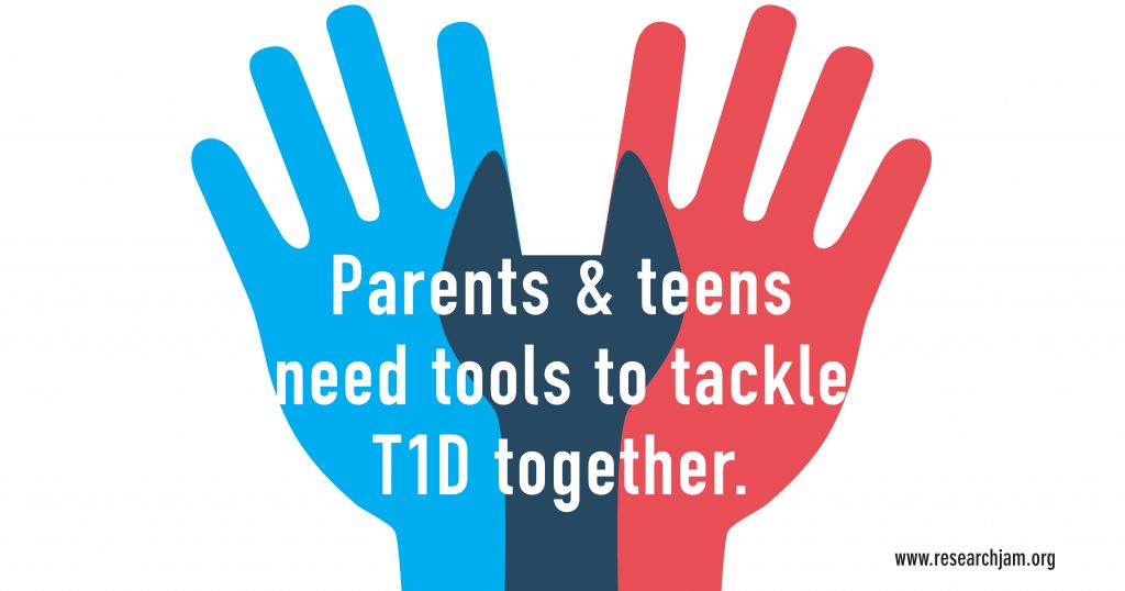 Two hands overlapping to create a wrench shape with the text "Parents and teens need tools to tackle T1D together."